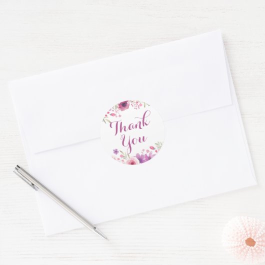 Watercolour Rozen Bedankt Ronde Sticker (Envelop)