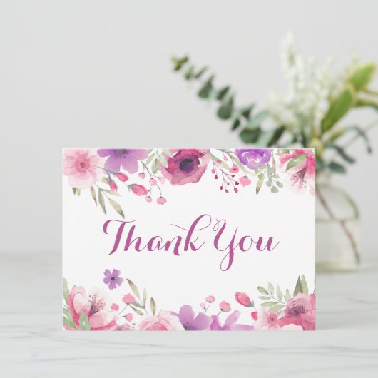 Watercolour Rozen Bloemig Groen Bedankt (Staand voorkant)