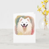 Watercolour Samojeed Hondensticker1 Kaart (Gele Bloem)