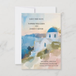 Watercolour Santorini Save The Date Kaart