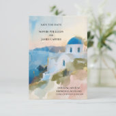 Watercolour Santorini Save The Date Kaart (Staand voorkant)