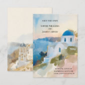 Watercolour Santorini Save The Date Kaart (Voorkant / Achterkant)