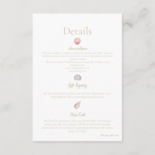 Watercolour Sea Shell Enclosure Card Informatiekaartje (Voorkant)