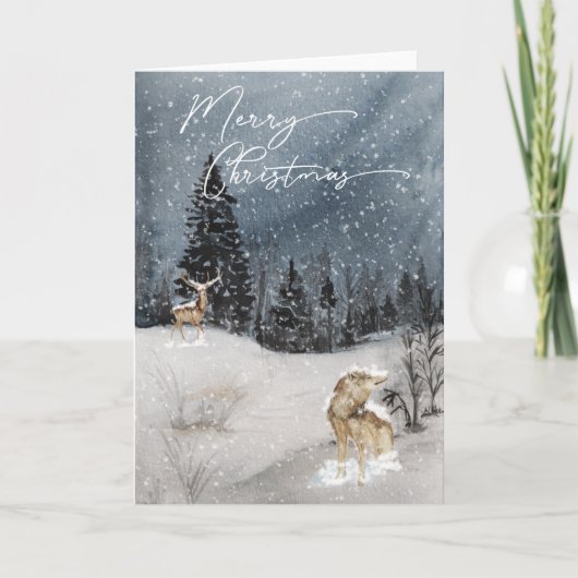 Watercolour Sneeuw Landschap Prettig Kerstfeest Kaart (Voorkant)