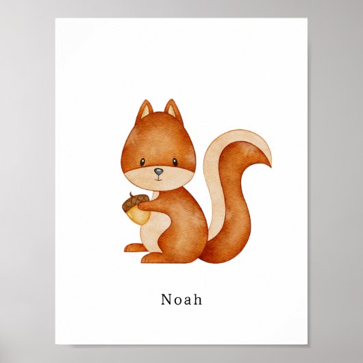 Watercolour Squirrel Forest Animal Name Poster (Voorkant)