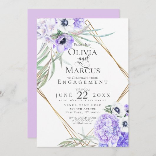 Watercolour Violet Anemone Bloemen Geometrisch Fra Kaart (Voorkant / Achterkant)