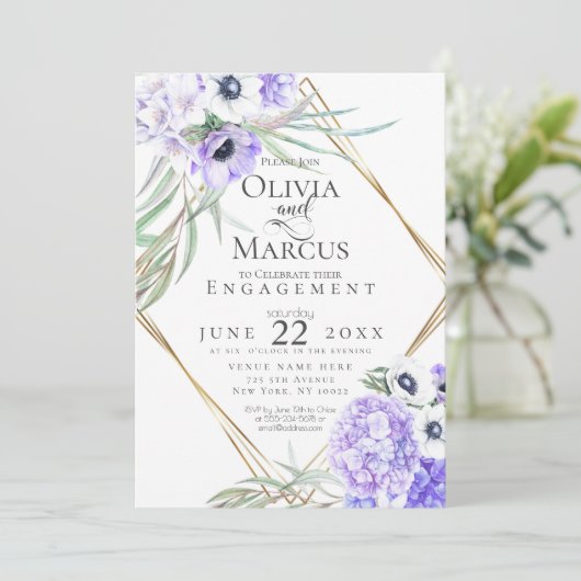 Watercolour Violet Anemone Bloemmotief Geometrisch Kaart (Staand voorkant)