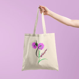 Watercolour violette bloem met uw initiaal 1 kant tote bag