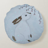 Watercolour Winter Bunny Rabbit Rond Kussen (Achterkant)