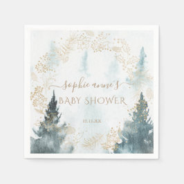 Watercolour Winter Landschap Gouden Baby Shower Servet