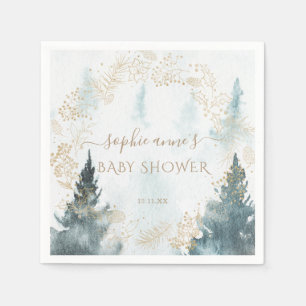 Watercolour Winter Landschap Gouden Baby Shower Servet