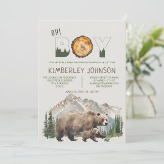 Watercolour Woodland Oh Boy Bear Baby Shower Kaart