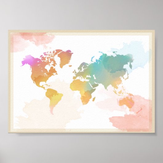 Watercolour World Map Poster (Voorkant)