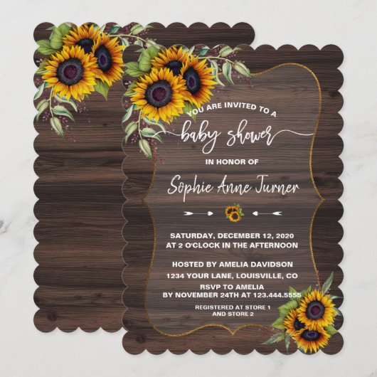 Watercolour Zonnebloem Hout Handgeschreven Baby Sh Kaart (Voorkant / Achterkant)