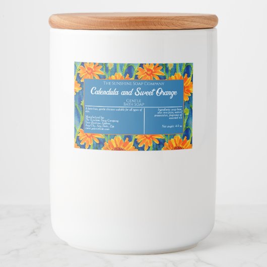 Waterdicht Blauw Sinaasappel Bloemenzeep Verpakkin Voedselcontainer Etiket (Voorkant)