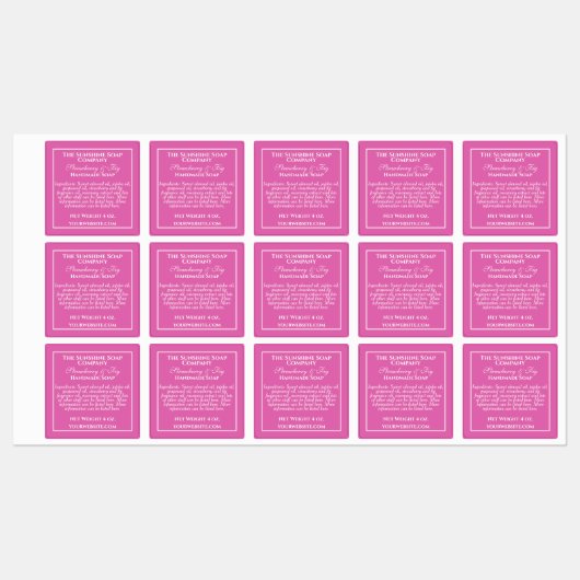Waterdicht eenvoudig roze, witte zeep etiket voor  labels (Vel)