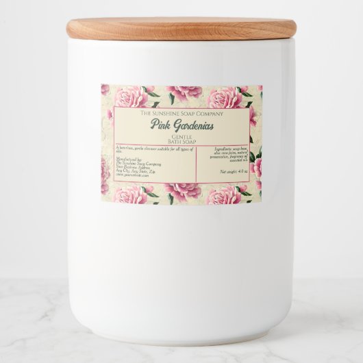 Waterdicht Roze Gardenia's Zeep Verpakking Label Voedselcontainer Etiket (Voorkant)