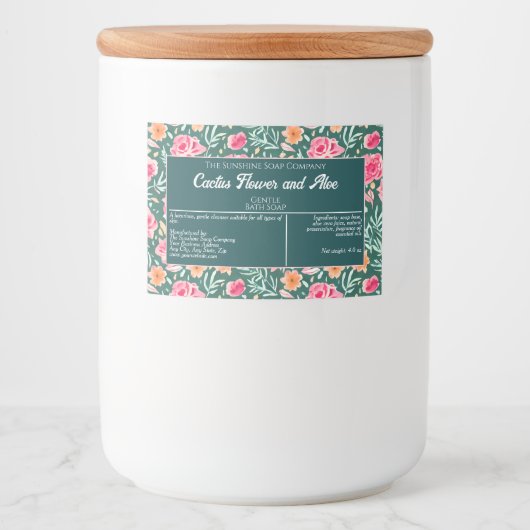Waterdicht Roze Groene Bloemen Zeep Verpakking Lab Voedselcontainer Etiket (Voorkant)