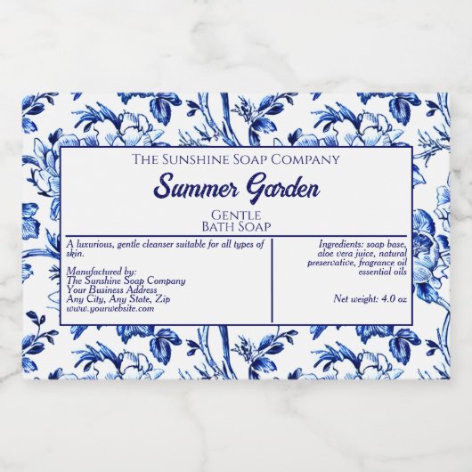 Waterdicht White Blue Floral Soap Cosmetics Label Voedselcontainer Etiket (Enkel label)