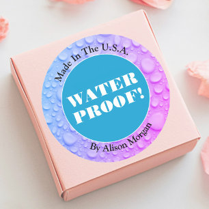 Waterdicht witte tekst, 3 tekstregels, foto ronde sticker