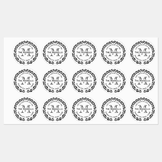 Waterdichte Adresetiketten Custom Monogram Rond Labels (Vel)