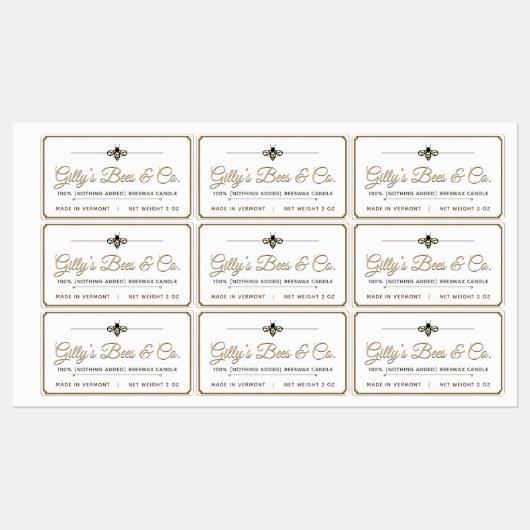 Waterdichte bijenwas kaars Label Gold Border Bee (Vel)