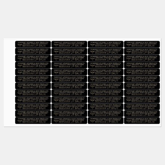 Waterdichte bijenwas Lip Balm Label Gold Bee Black (Vel)