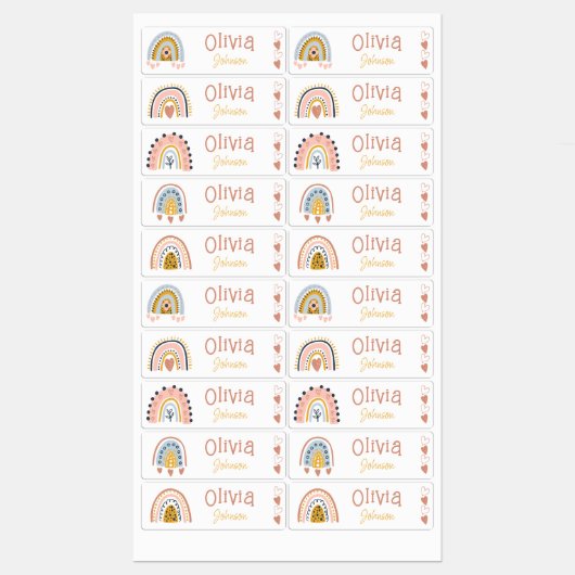 Waterdichte Boho Rainbow naamlabels Labels (Vel)