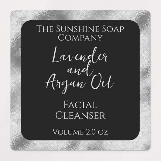 Waterdichte cosmetica productetiket zwart & zilver labels (Design 1)