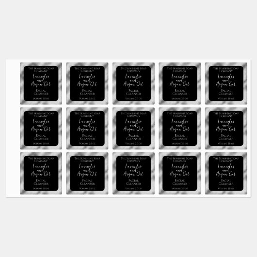 Waterdichte cosmetica productetiket zwart & zilver labels (Vel)