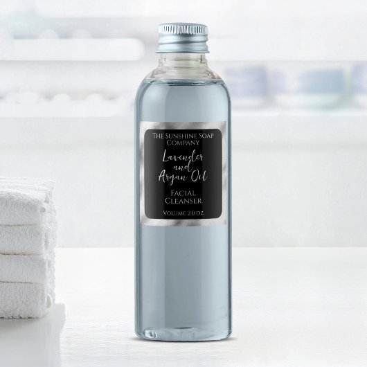 Waterdichte cosmetica productetiket zwart & zilver labels