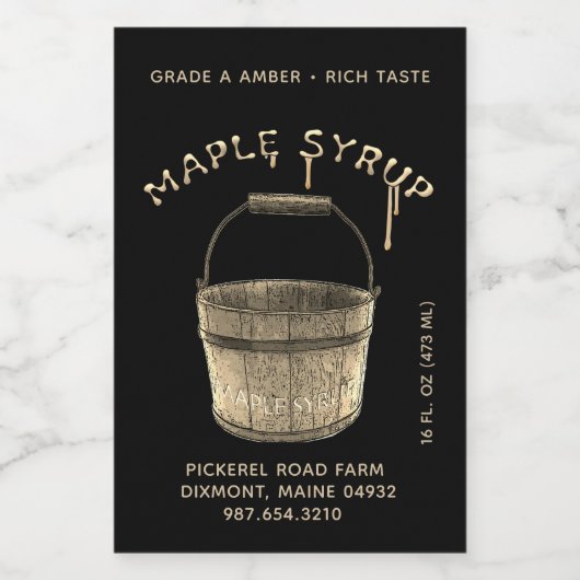 Waterdichte Esdoornsiroop Voedsellabel Zwart & Gou Voedselcontainer Etiket (Enkel label)