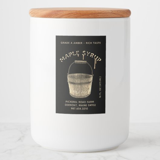 Waterdichte Esdoornsiroop Voedsellabel Zwart & Gou Voedselcontainer Etiket (Voorkant)