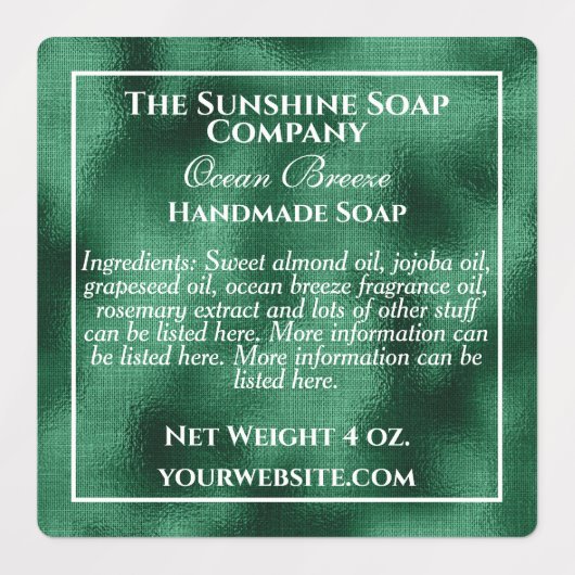 Waterdichte groene folie en witte zeep labels (Design 1)