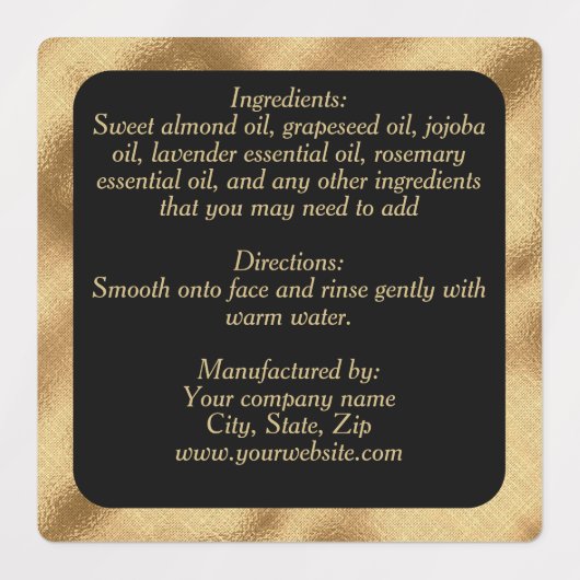 Waterdichte ingrediënten label - Black Gold Square (Design 1)