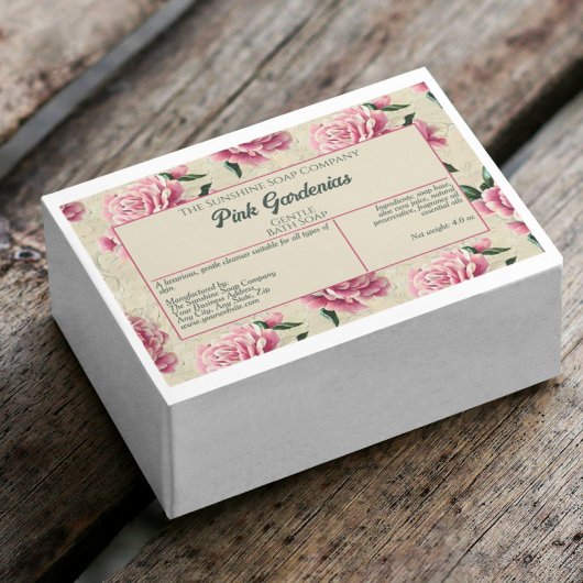 Waterdichte Roze Gardenia's Zeep Verpakkingslabel Voedselcontainer Etiket