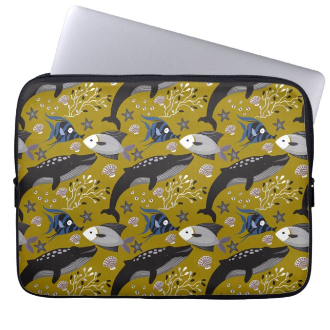 Waterdierenpatroon | oceaan onderwaterleven 18 laptop sleeve (Voorkant)
