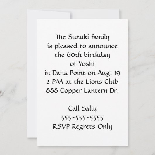 Waterdraak Birthday Invite Kaart (Achterkant)