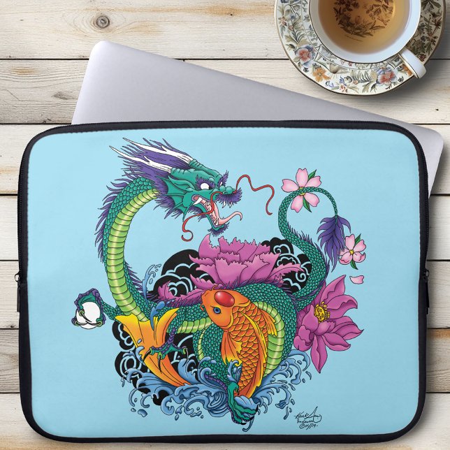 Waterdraak en koi laptop sleeve (Creator heeft geüpload)