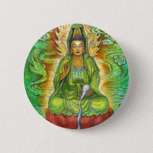 "Waterdraak" Kuan Yin Buton Ronde Button 5,7 Cm (Voorkant)