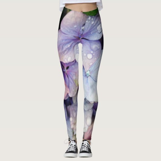Waterdruppel op blauwe bloem leggings (Voorkant)