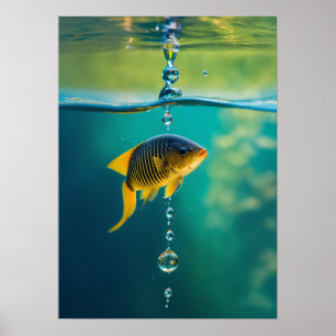 Waterdruppel verandert in duikende vis met een zac poster