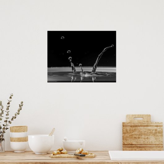 Waterdruppelbotsing in zwart-wit poster (Keuken)