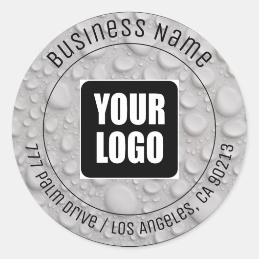 Waterdruppels, DIY Business Name, Address & Logo Ronde Sticker (Voorkant)