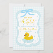 Waterdruppels Gingham Jongens Baby Shower Bedankt (Voorkant)