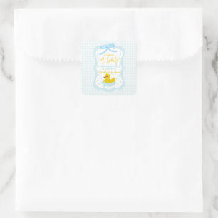 Waterdruppels Gingham Jongens Baby Shower Bedankt Vierkante Sticker