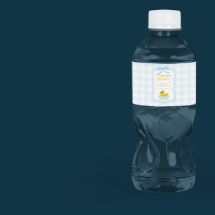 Waterdruppels Gingham Jongens Baby Shower Waterfles Etiket