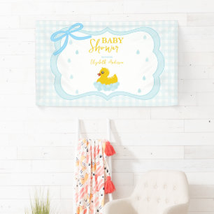 Waterdruppels Gingham Jongens Baby Shower Welkom Spandoek