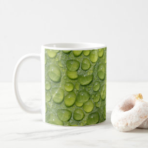 Waterdruppels Groen Blad Natuur Patroon Koffiemok