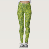 Waterdruppels Groen leder Natuur Patroon Leggings (Voorkant)